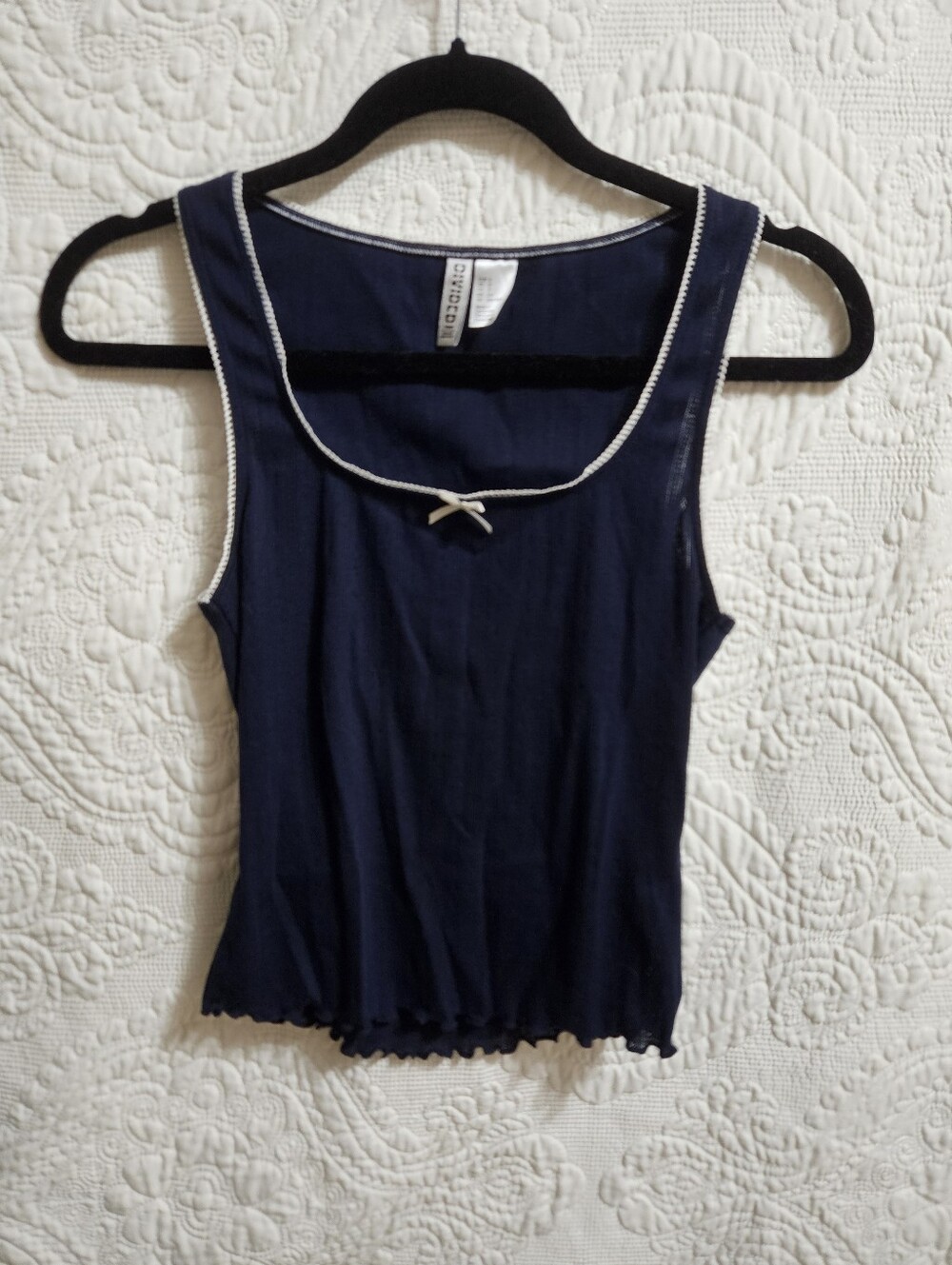 H&M Navy Tank Top with White Trim and Bow